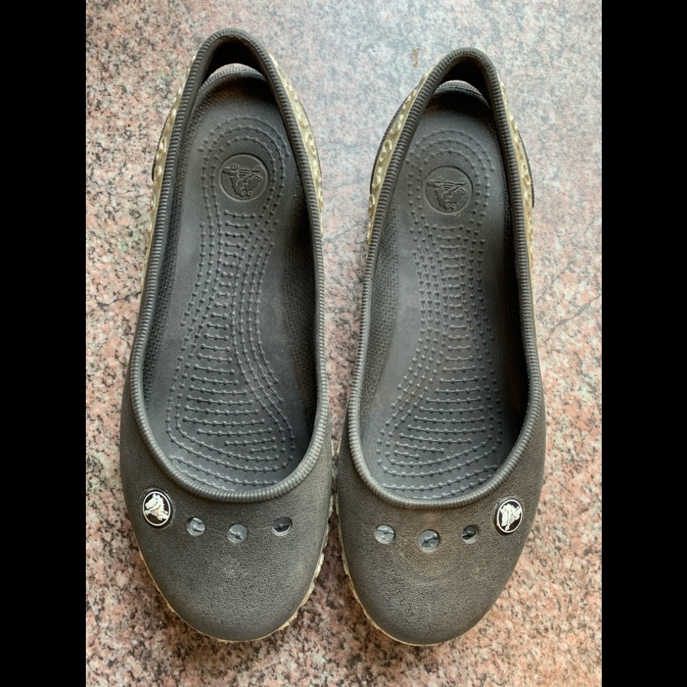 Crocs junior 4 black with gold hearts **2/$30.00**
